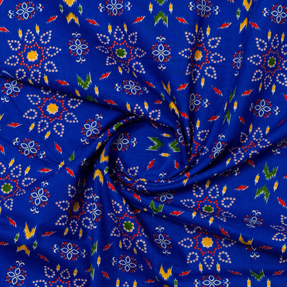 blue color cambric cotton fabric with multi color prints