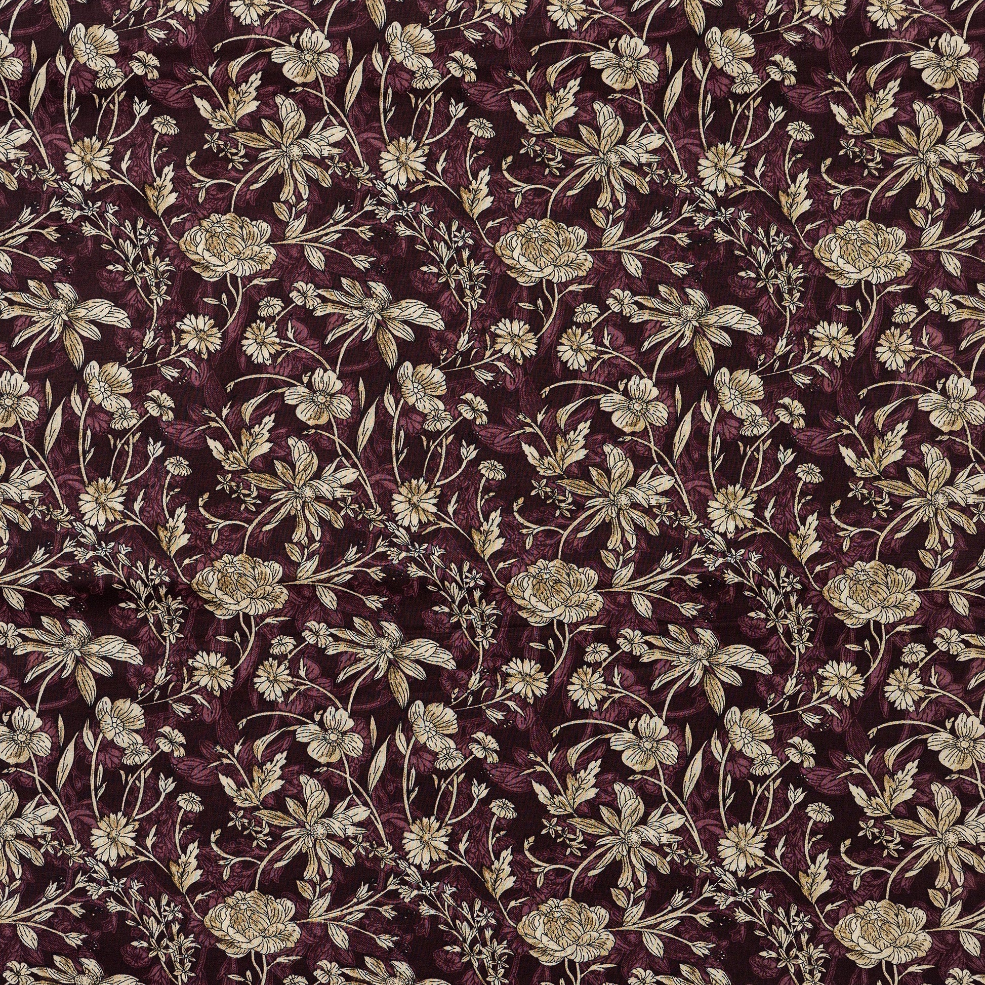 brown cotton fabric with floral print design