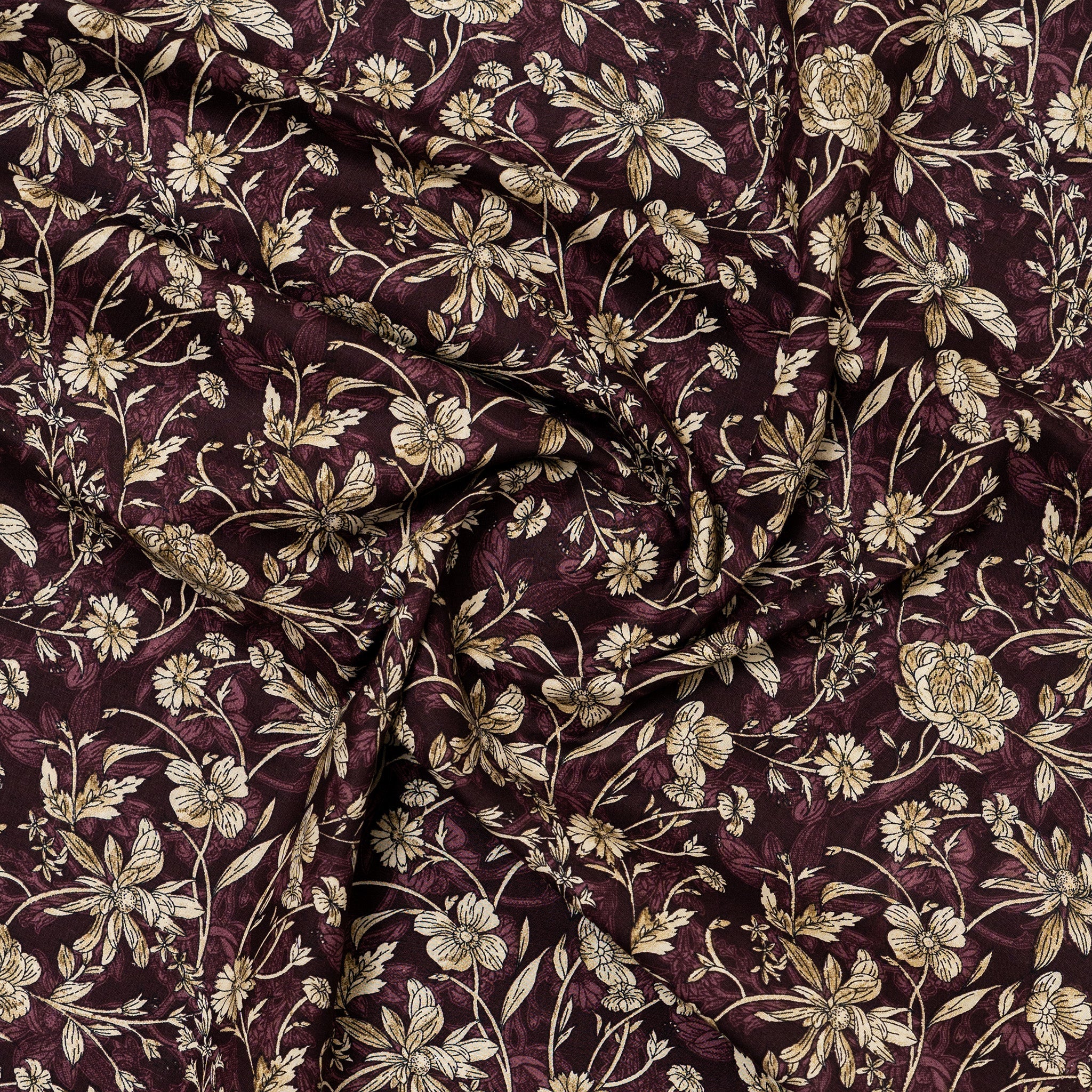 brown cotton fabric with floral print design