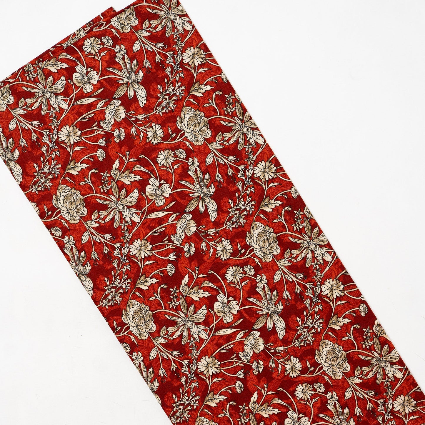 brick red color cotton fabric with floral prints