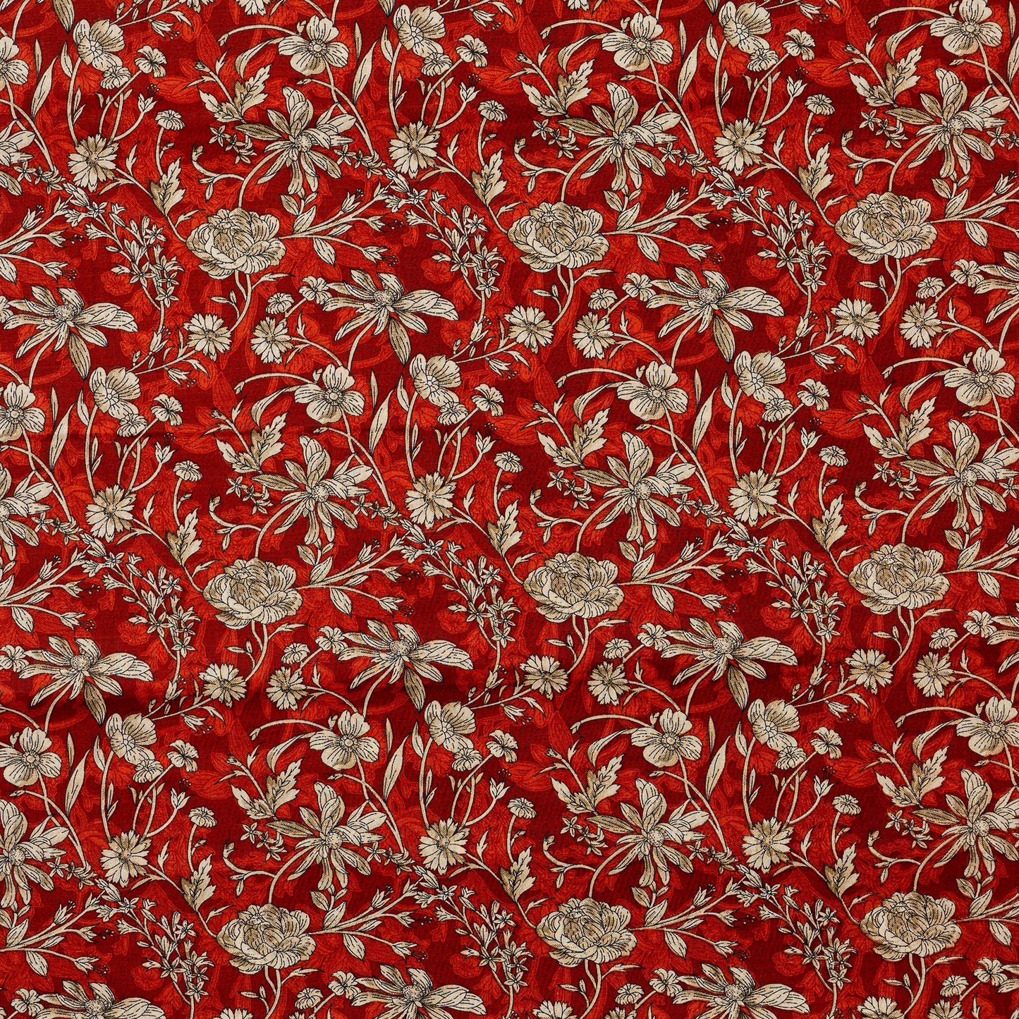 brick red color cotton fabric with floral prints