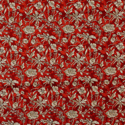 brick red color cotton fabric with floral prints