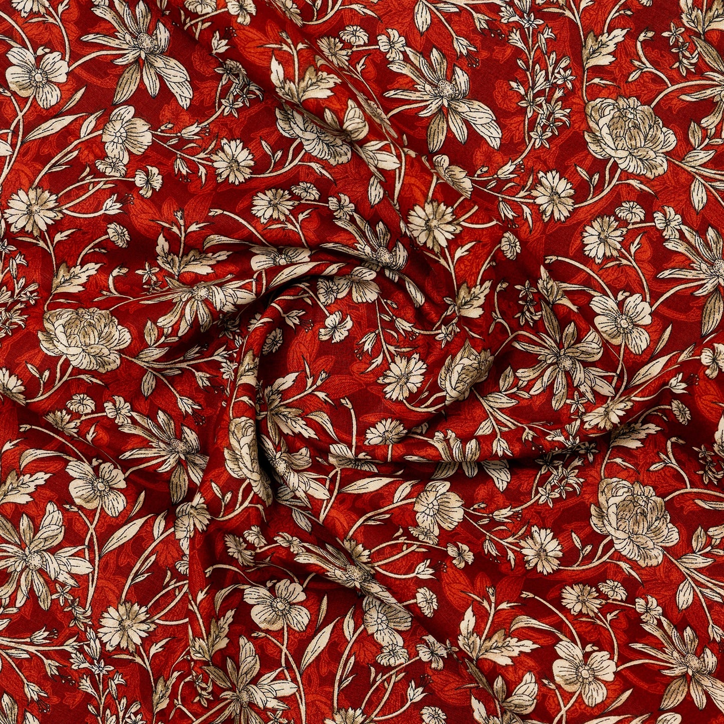 brick red color cotton fabric with floral prints