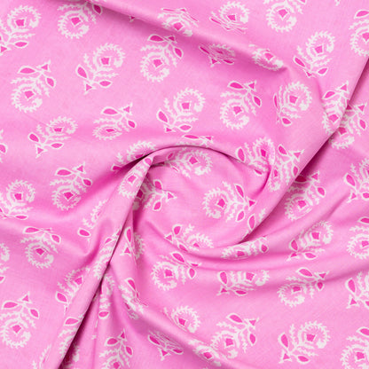 pink color cotton printed fabric 