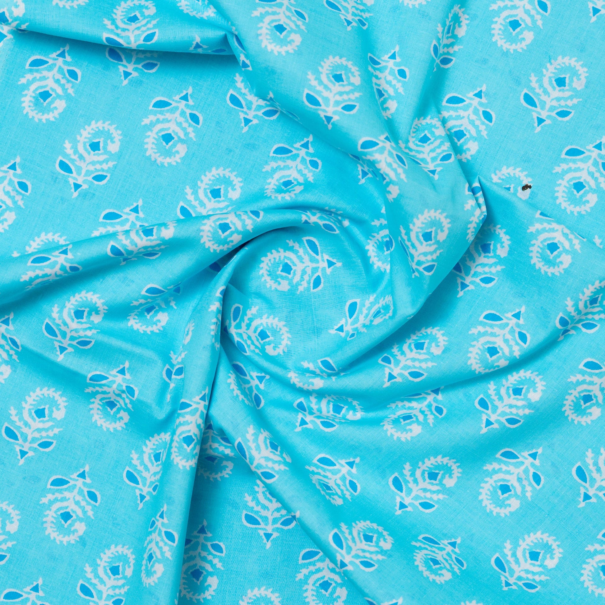 blue color cotton printed fabric 