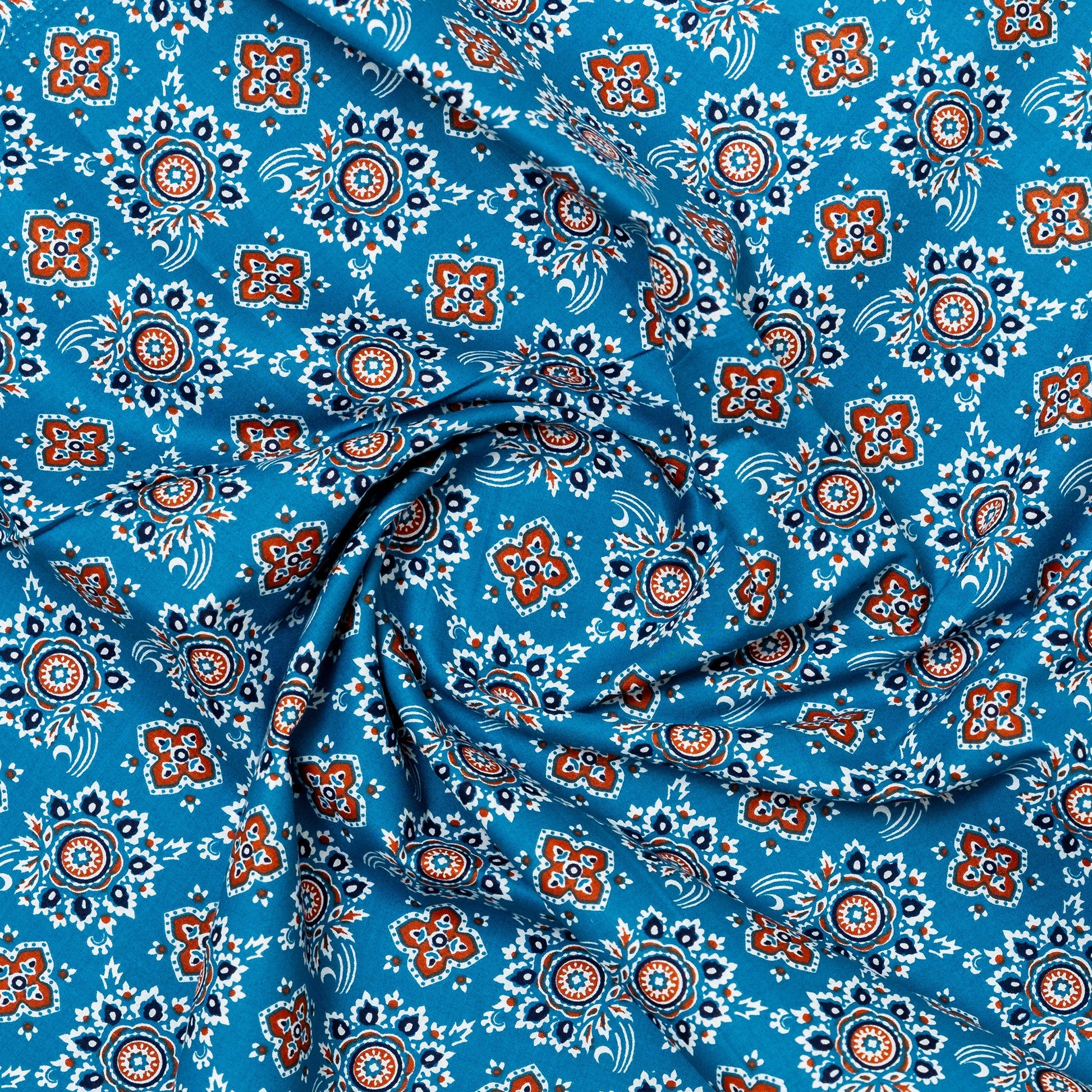 blue color cotton printed fabric 