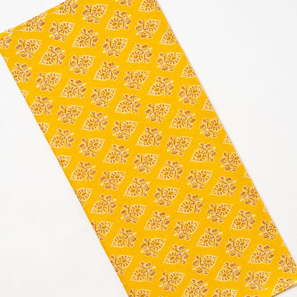 yellow color cotton fabric with print design, suitable for kurti or kurta