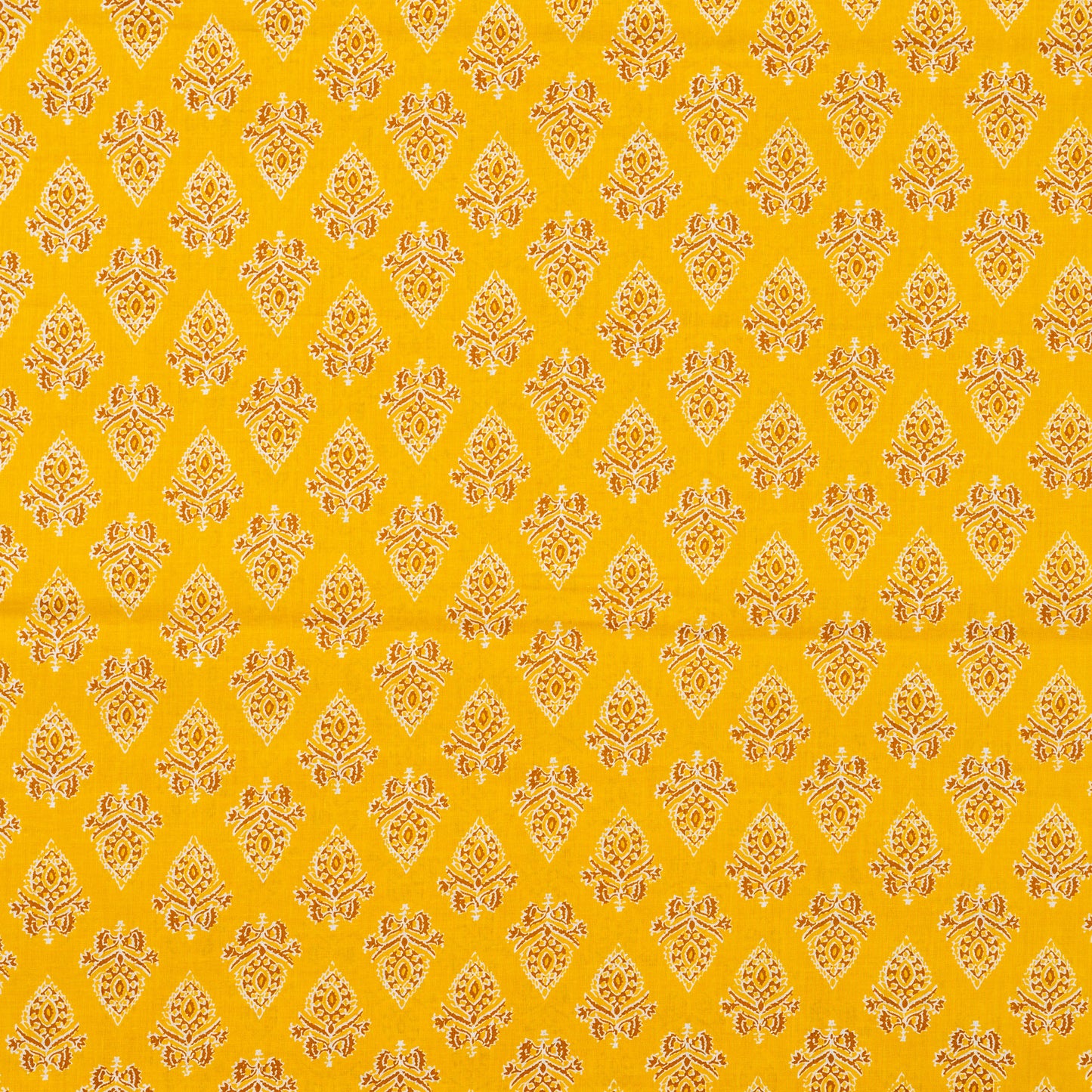 yellow color cotton fabric with print design, suitable for kurti or kurta