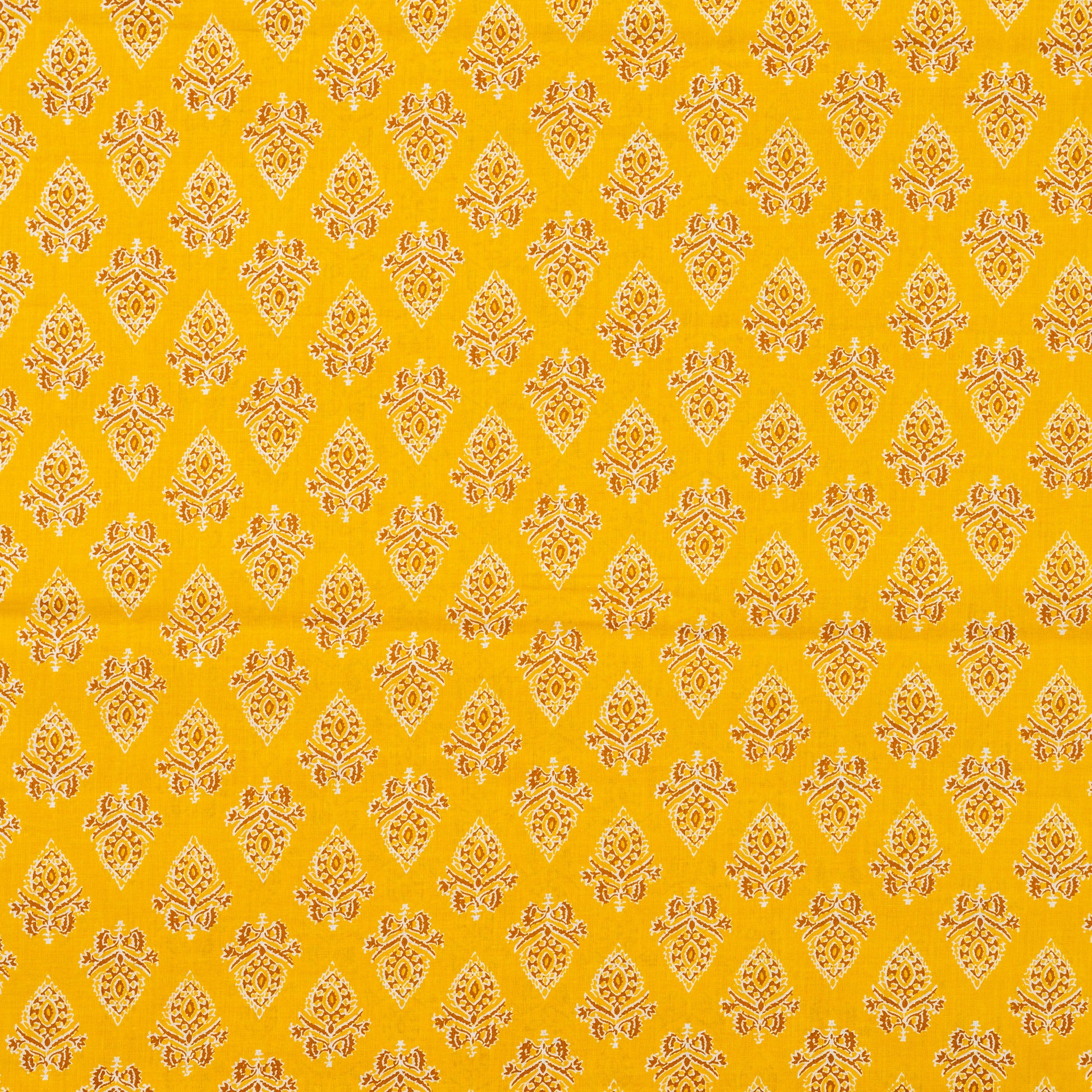 yellow color cotton fabric with print design, suitable for kurti or kurta