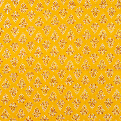 yellow color cotton fabric with print design, suitable for kurti or kurta