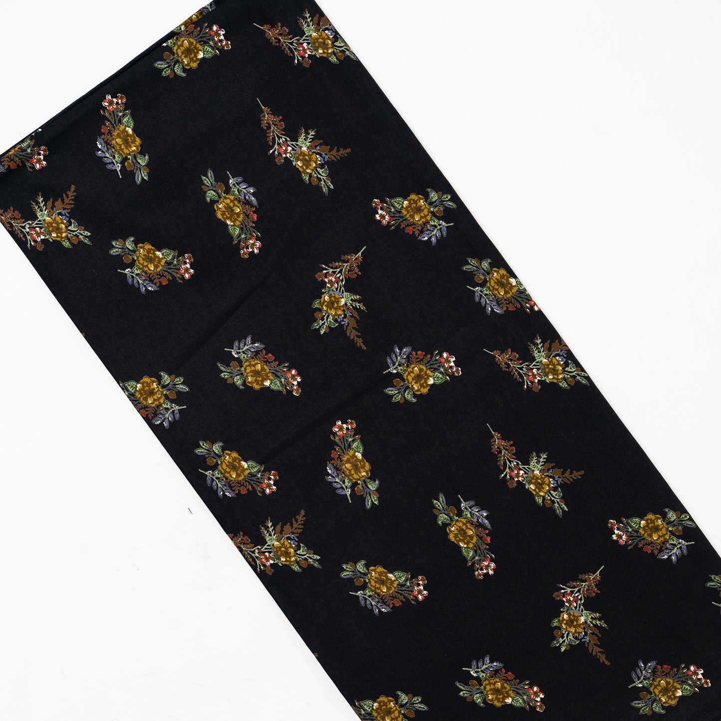 black color rayon printed fabric with floral prints