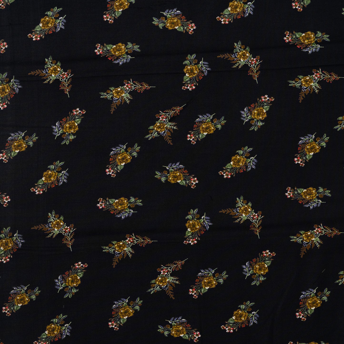 black color rayon printed fabric with floral prints