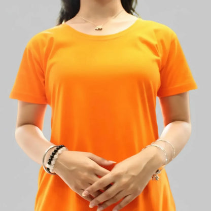 Dark Orange Solid Hosiery Cotton Knee-Length T-Shirt Dress with Pocket