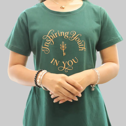 Green Inspiring Hosiery Cotton Knee-Length Short Nighty with Pocket