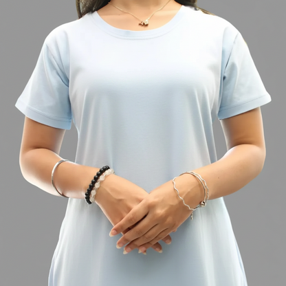 Light Blue Solid Hosiery Cotton Knee-Length T-Shirt Dress with Pocket