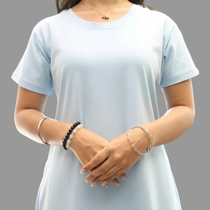 closeup view light blue cotton t-shirt dress