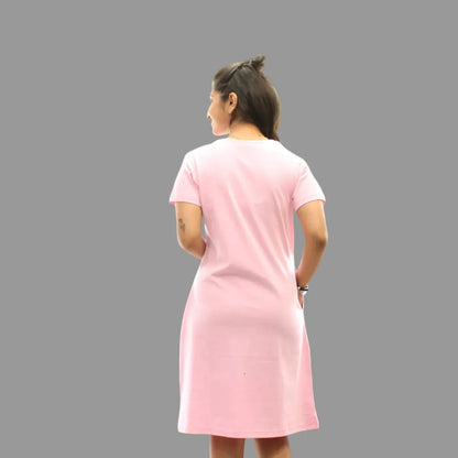 Light Pink Pink Feather Hosiery Cotton Knee-Length Short Nighty with Pocket