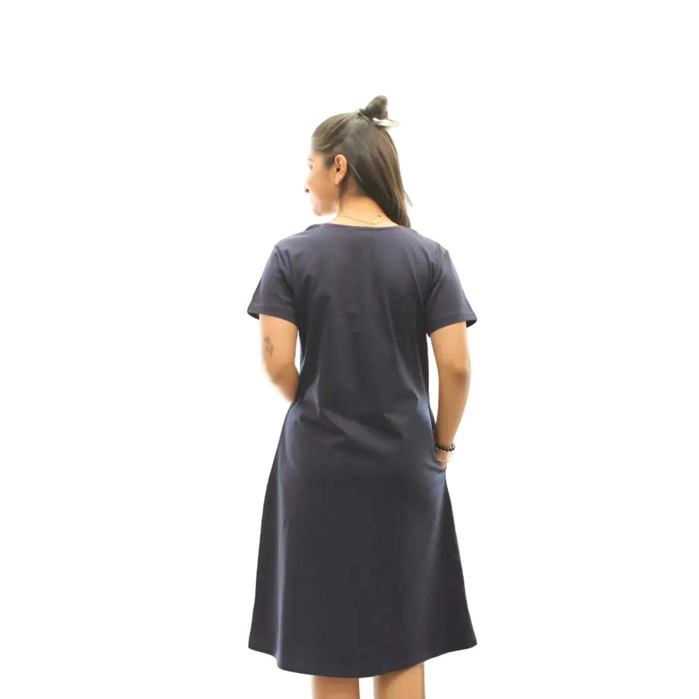 Navy Good Day Hosiery Cotton Knee-Length Short Nighty with Pocket