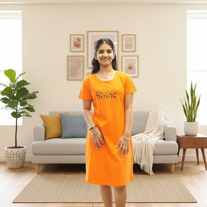 Orange Shine Hosiery Cotton Knee-Length Short Nighty with Pocket