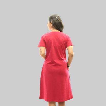 Reddish Maroon Enjoy Hosiery Cotton Knee-Length Short Nighty with Pocket