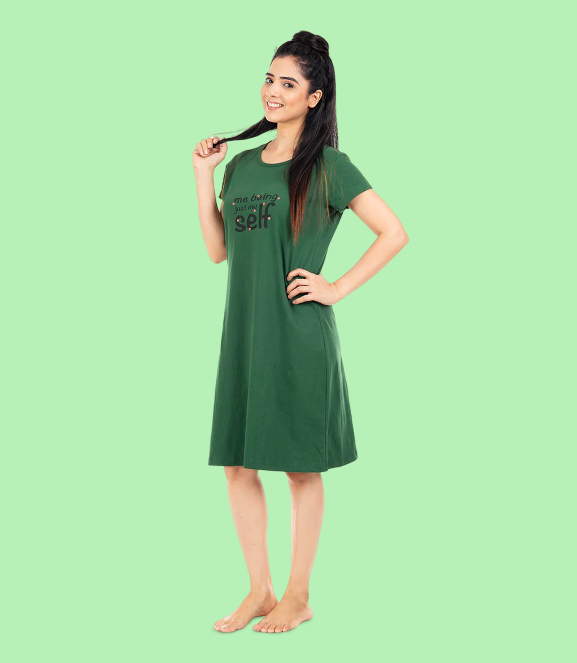 Dark Green Cotton Knee-Length Short Nighty - Online At Youthiconz –  YouthIconz