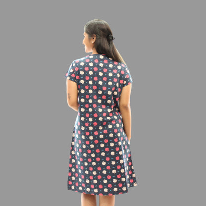 women wearing navy color cotton short nighty with floral print all over 