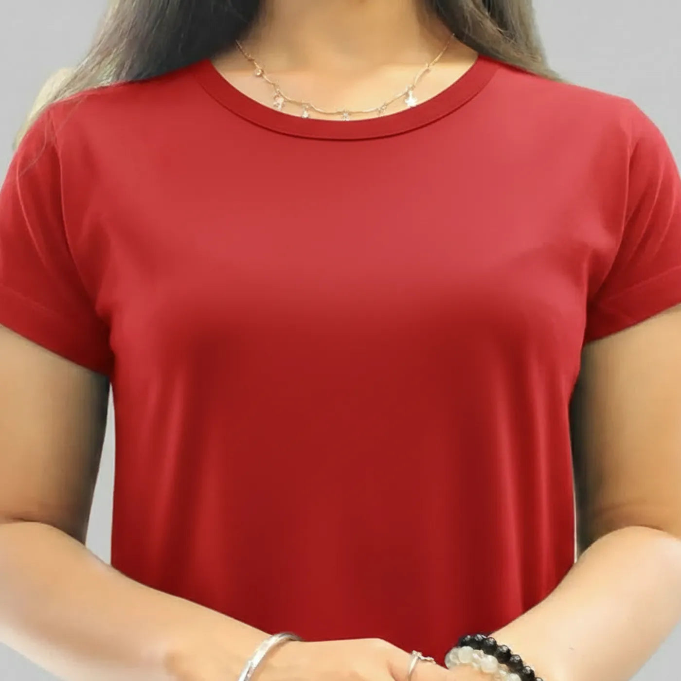closeup view of red color hosiery cotton t-shirt dress