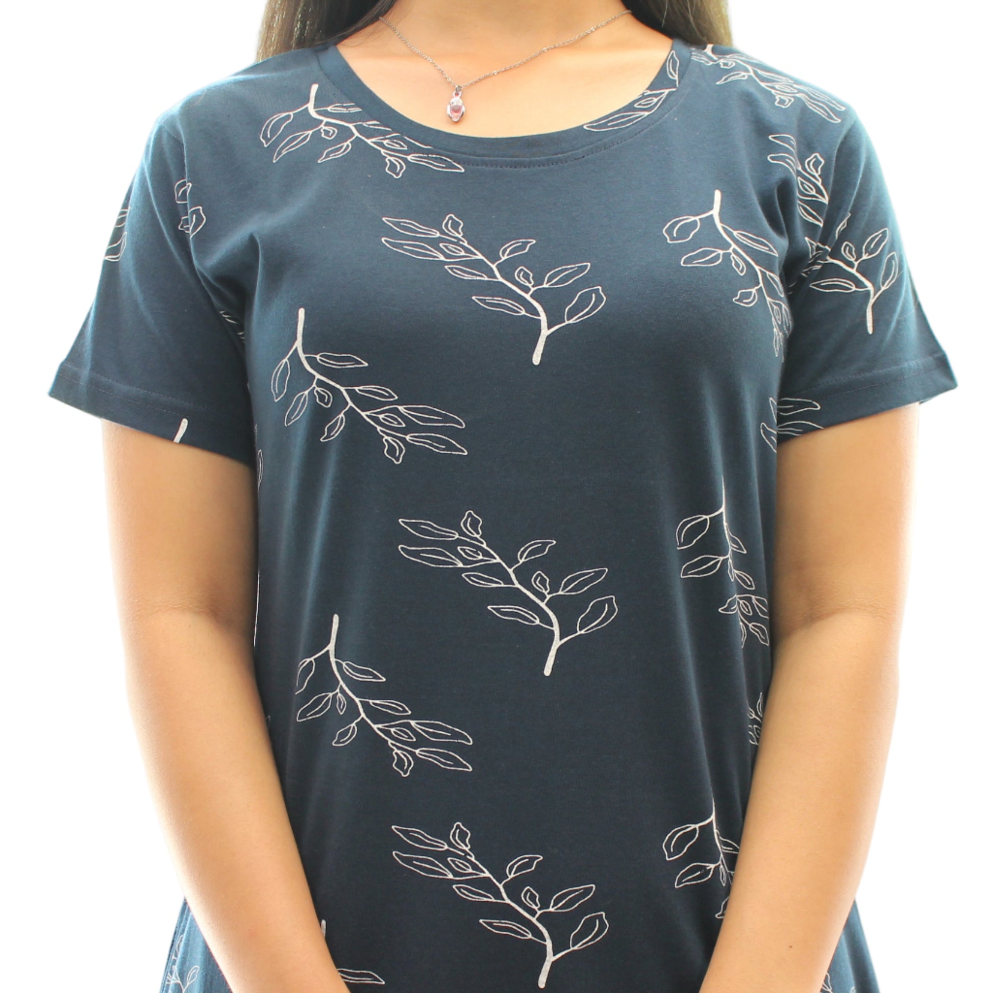 close up view of navy blue cotton knee length short nighty