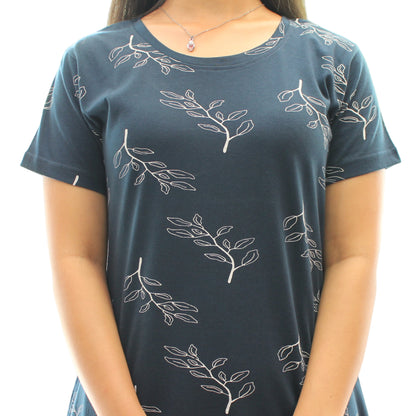 close up view of navy blue cotton knee length short nighty