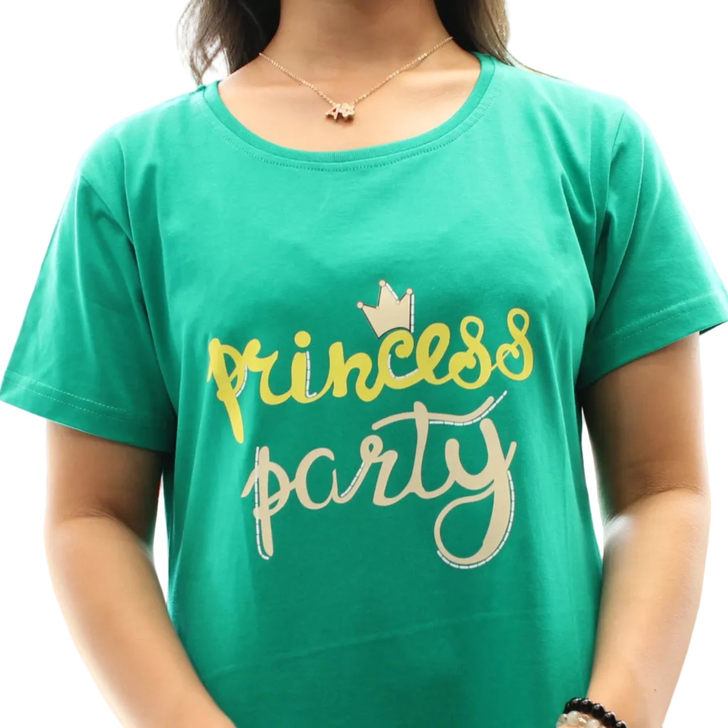 closeup view of the design in rama green color cotton short nighty