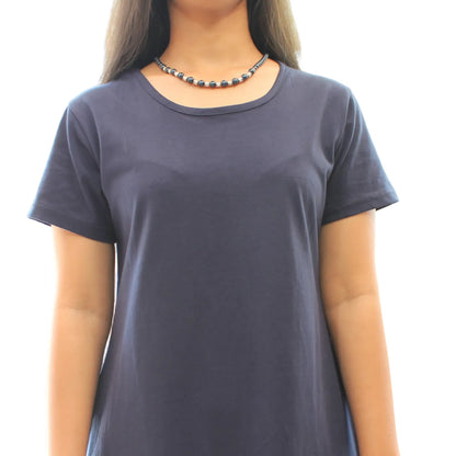 close up view of navy blue color t shirt dress