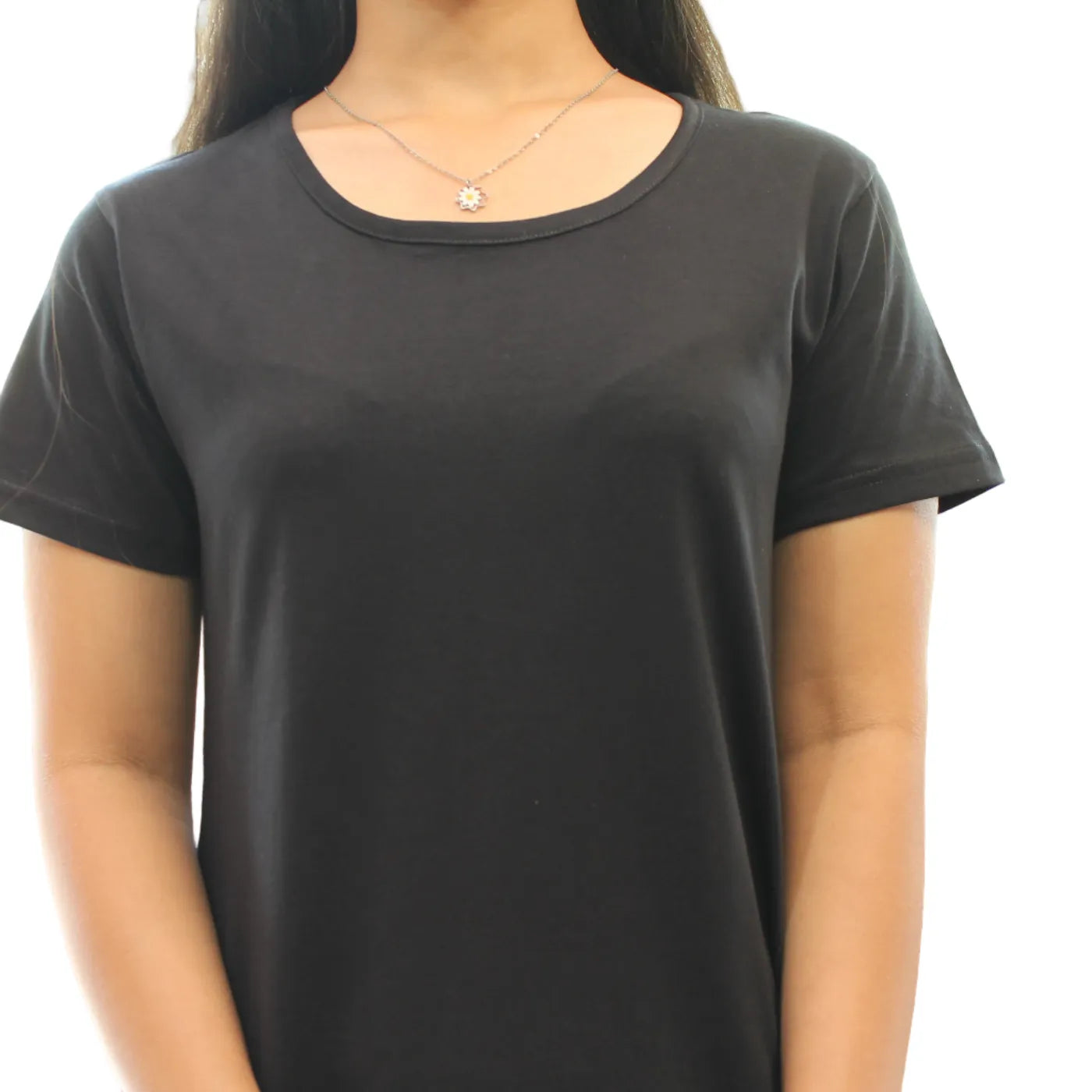close up view of black color cotton t shirt dress