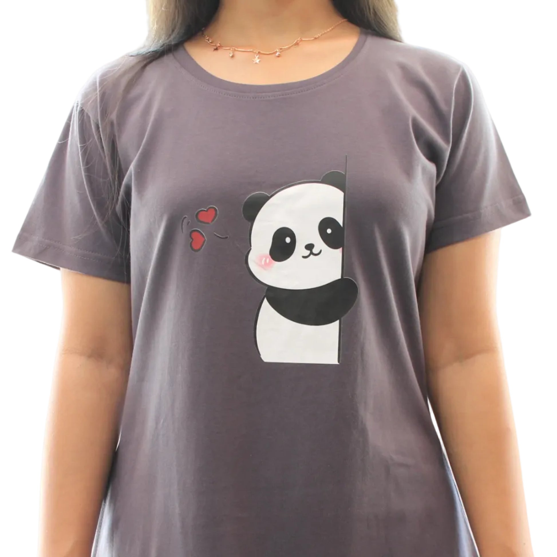 women wearing grey color short nighty with panda design