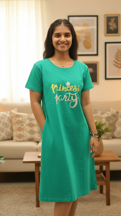 Women's Rama Green Hosiery Cotton Knee-Length Nighty with Pocket