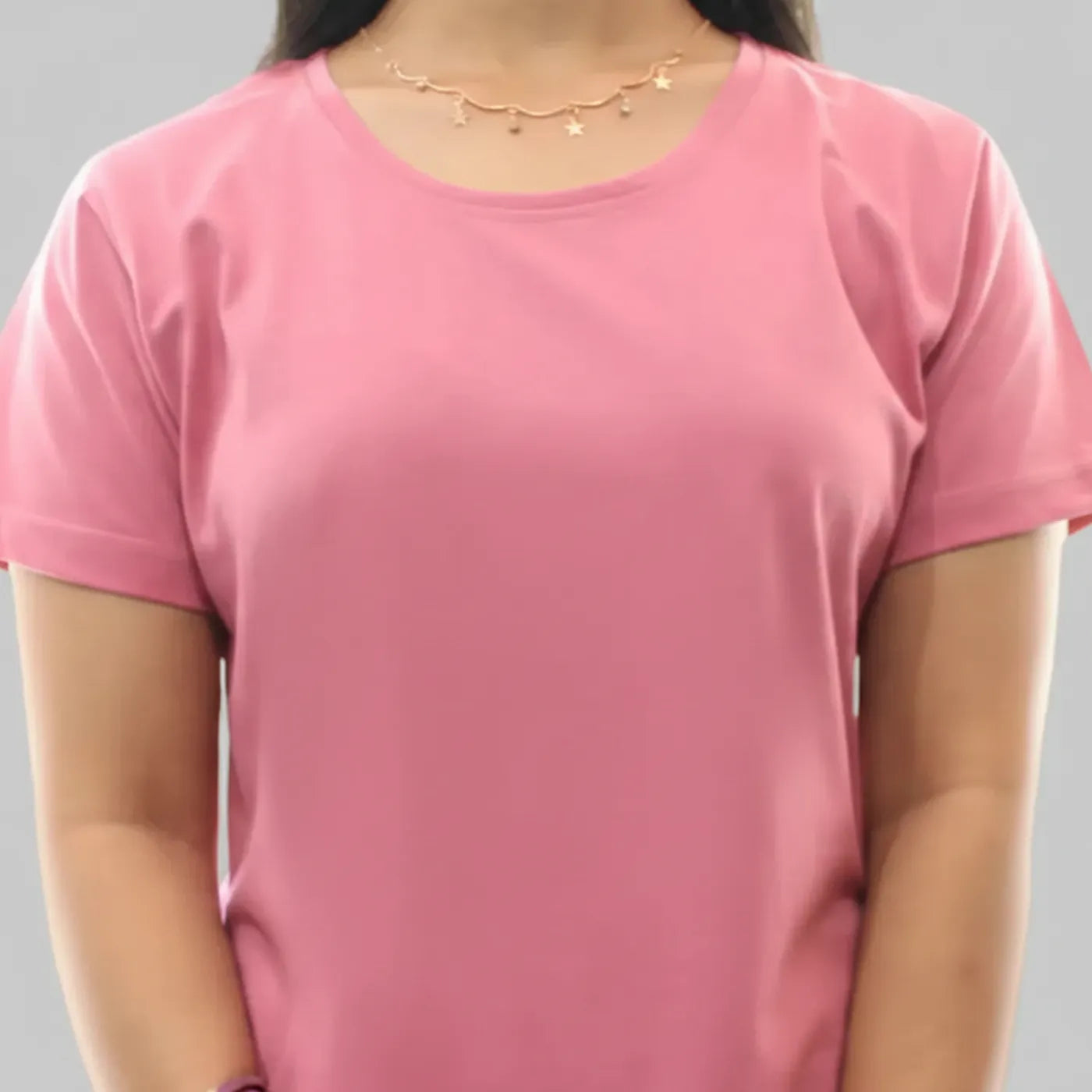 Pink Solid Hosiery Cotton Knee-Length T-Shirt Dress with Pocket