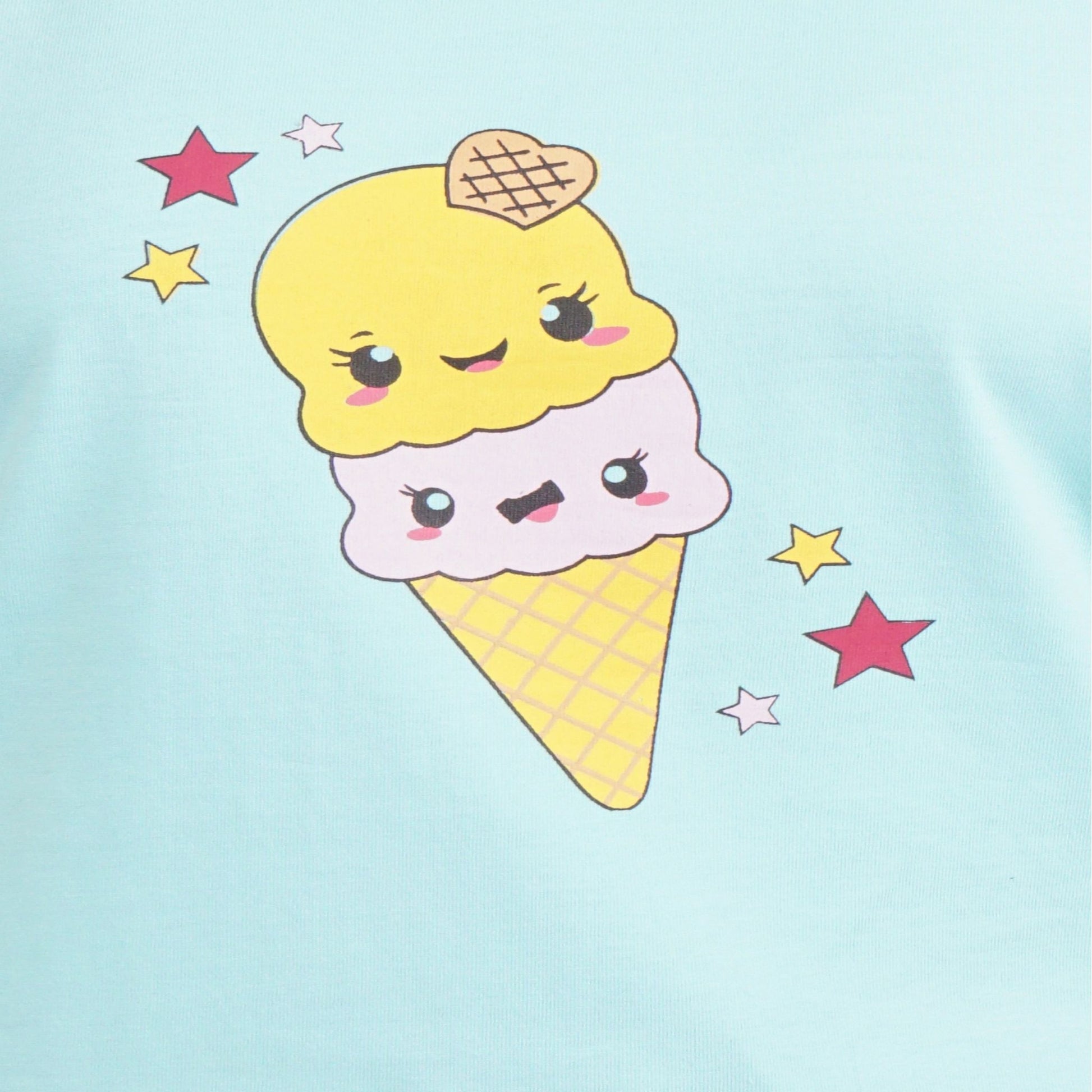 close-up view of the print design , ice cream cone with yellow and light pink color and also star print in maroon color