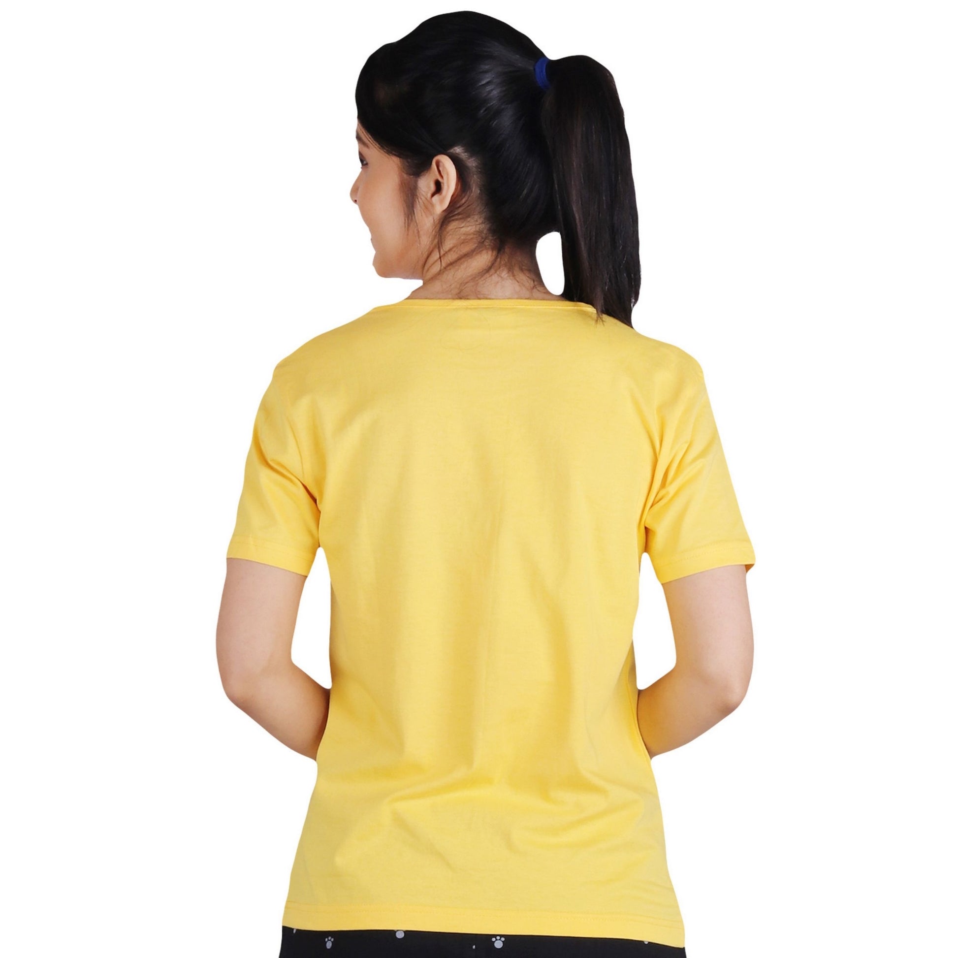 back view of yellow color t shirt, plain yellow color