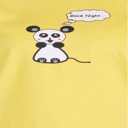 close-up view of t shirt with cartoon print in white and black also good night is written on the t shirt