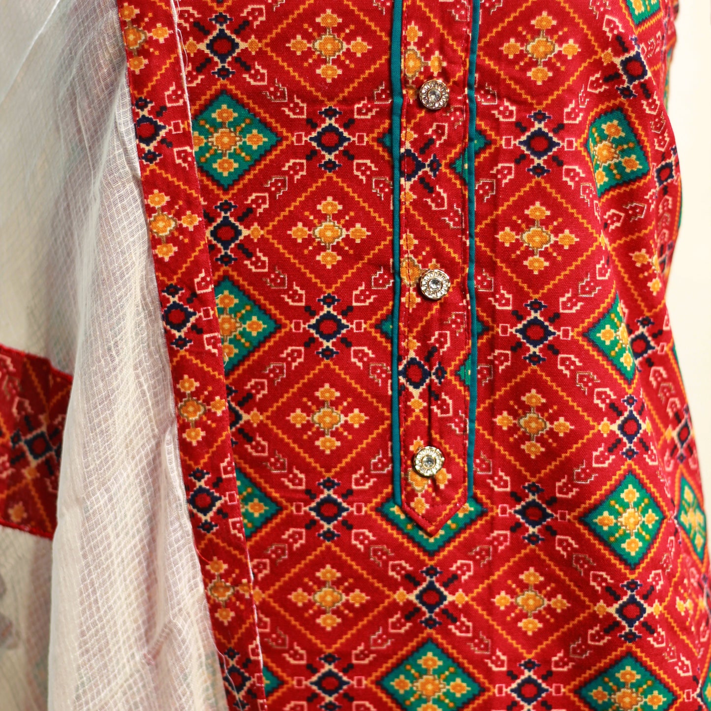 red pure cotton patola printed churidar material unstitched for women