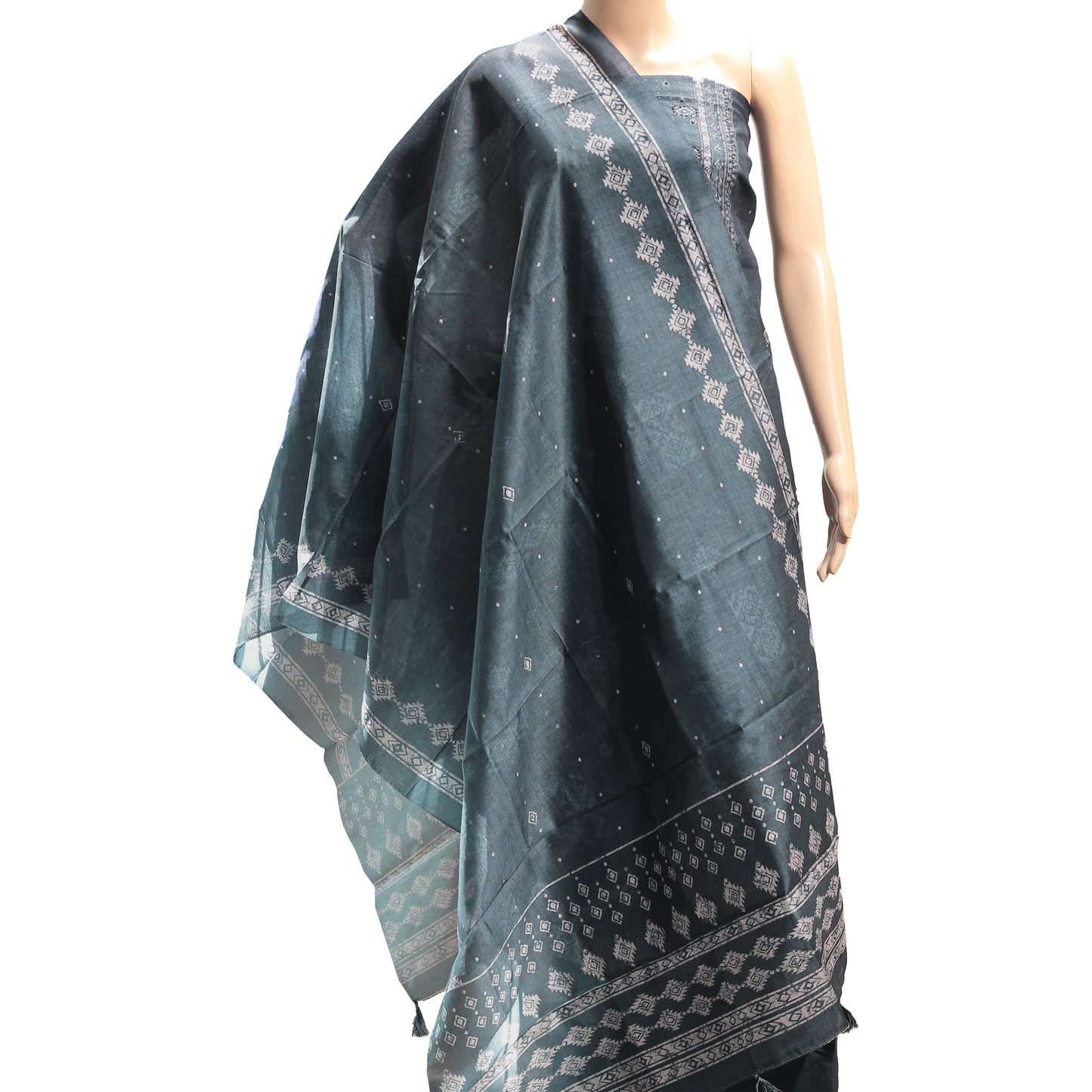 silk dress material with silk dupatta in same color and tassels