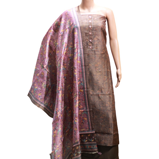 brown color silk heavy dress material. Perfect for gift for mother, sister or wife.