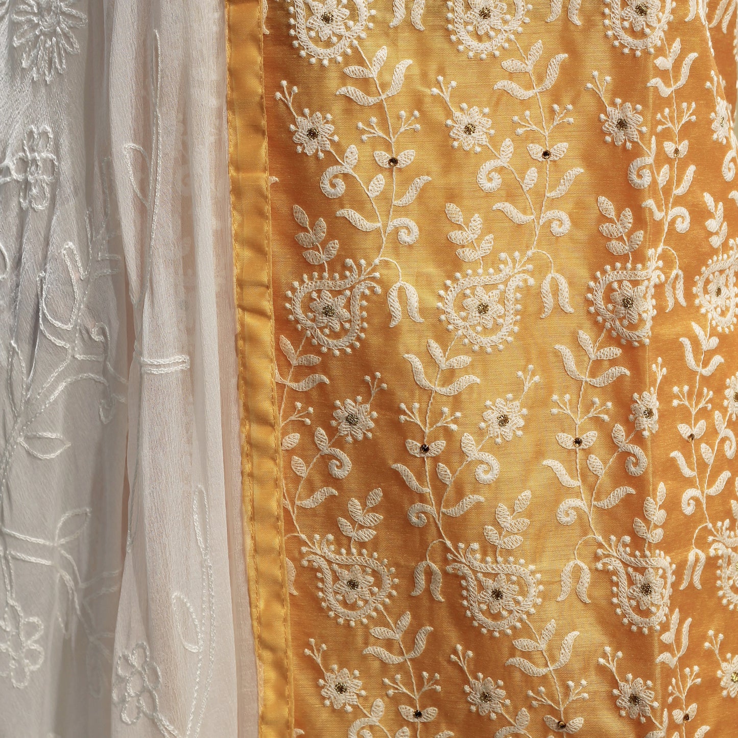 embroidery silk dress material in yellow