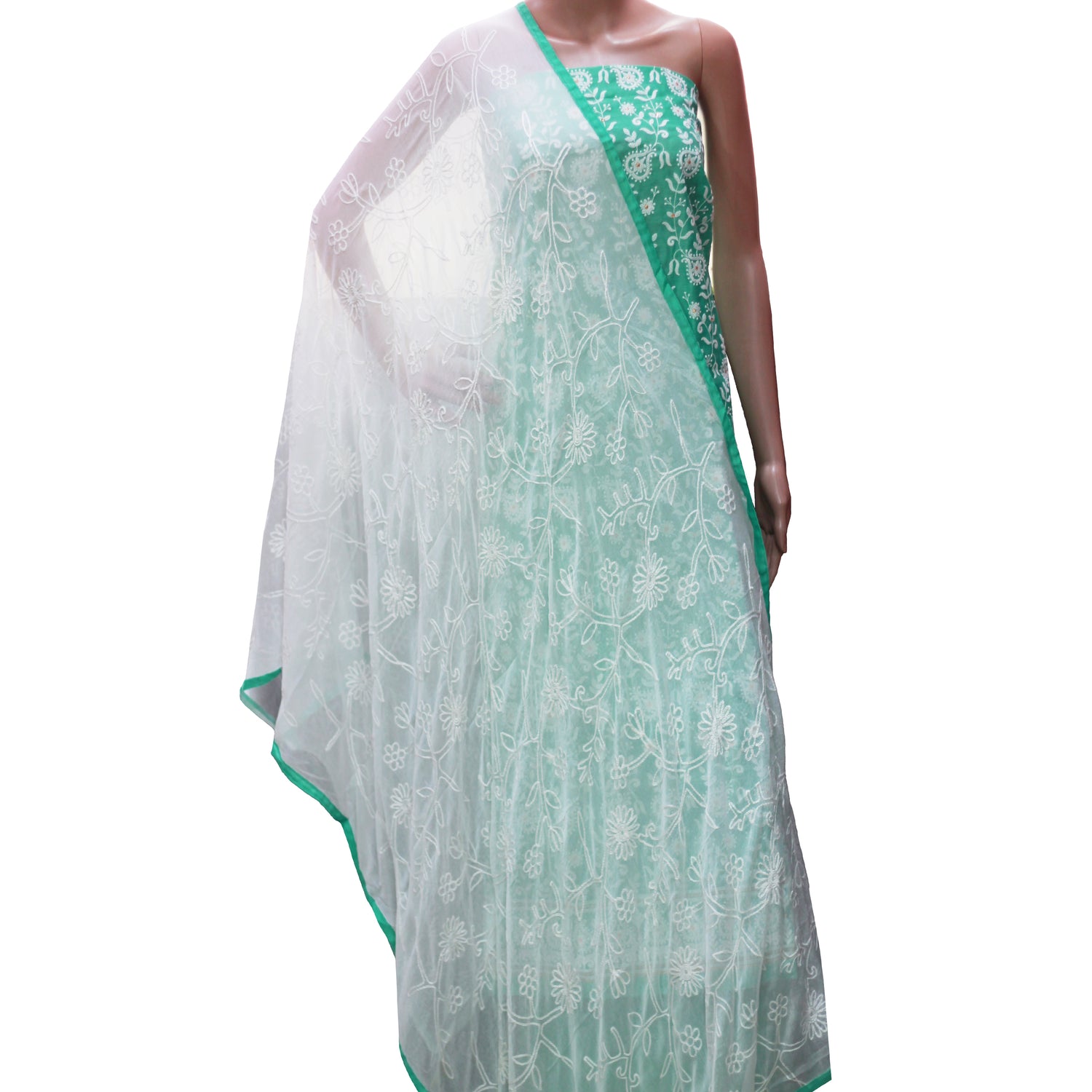 silk unstitched material with chiffon dupatta having embroidery