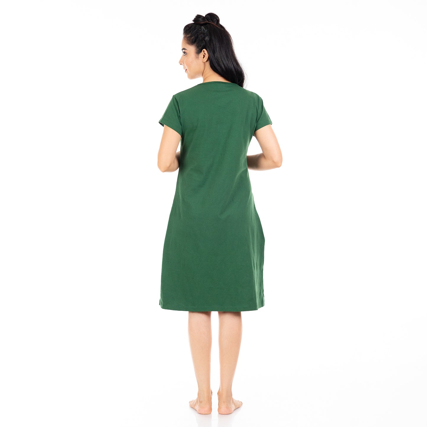 back side view of short nighty with round neck