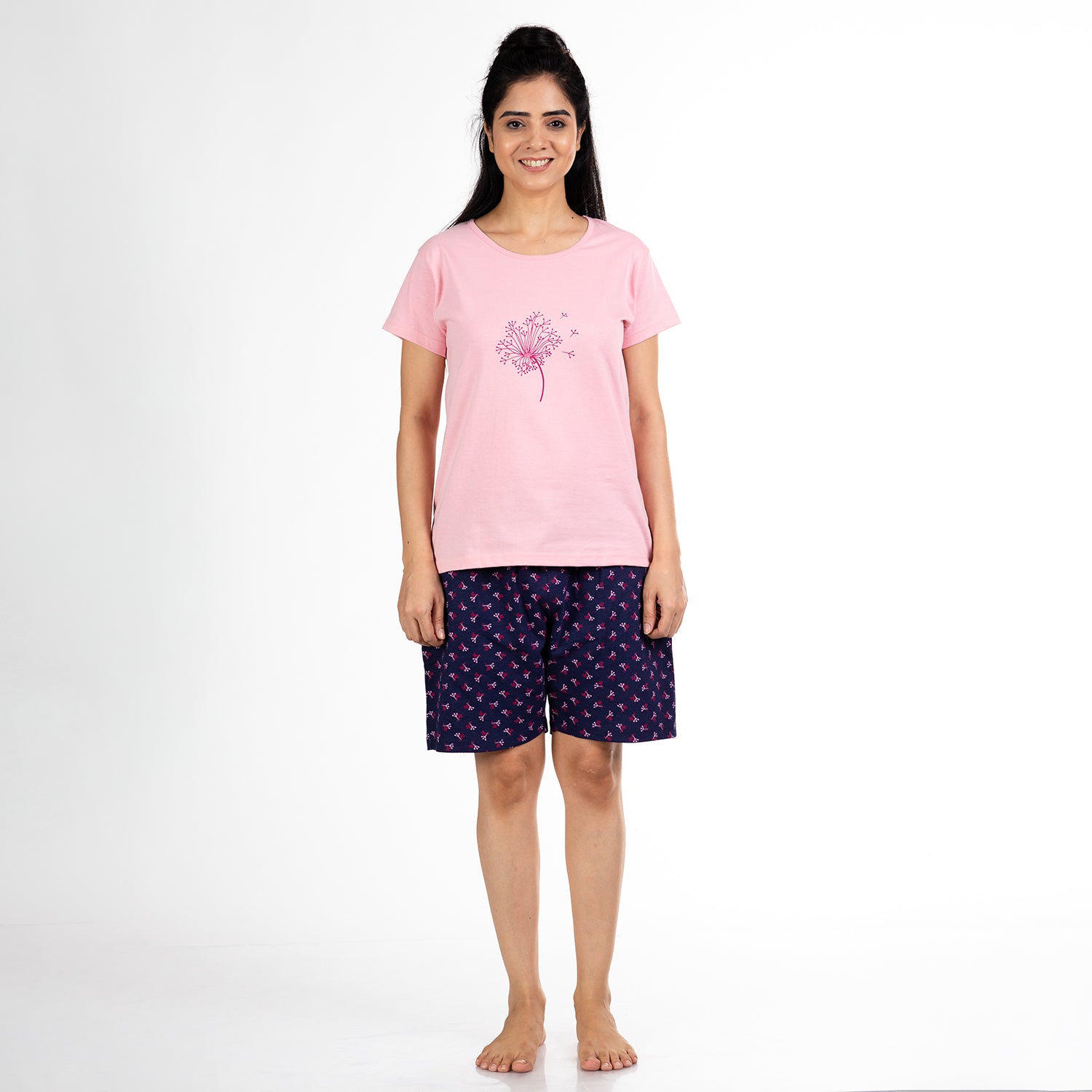 pink colour tshirt perfect to wear as a night wear also also casually with jeans pants or shorts