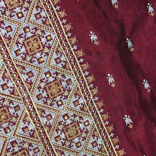 Maroon Chanderi Silk Dress Material