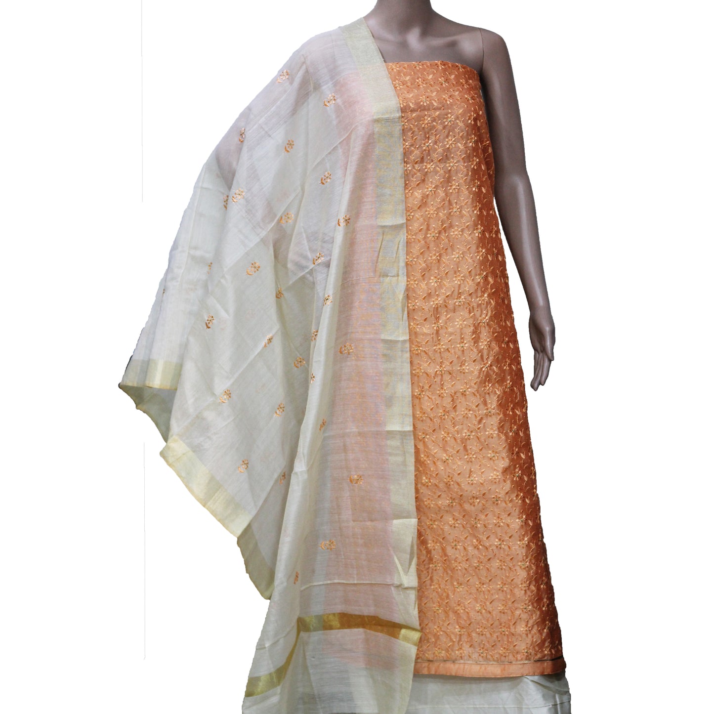 Orange Chanderi Silk Dress Material