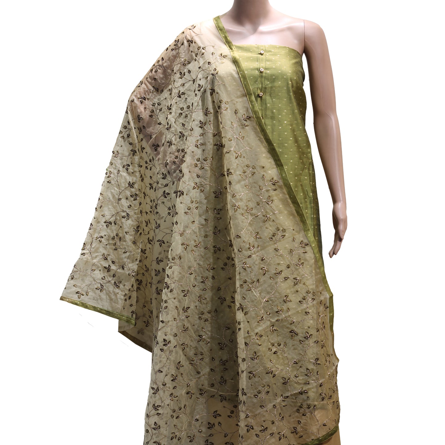 Green Chanderi Silk Party Wear Dress Material