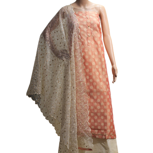 Rose Gold Chanderi Silk Party Wear Dress Material