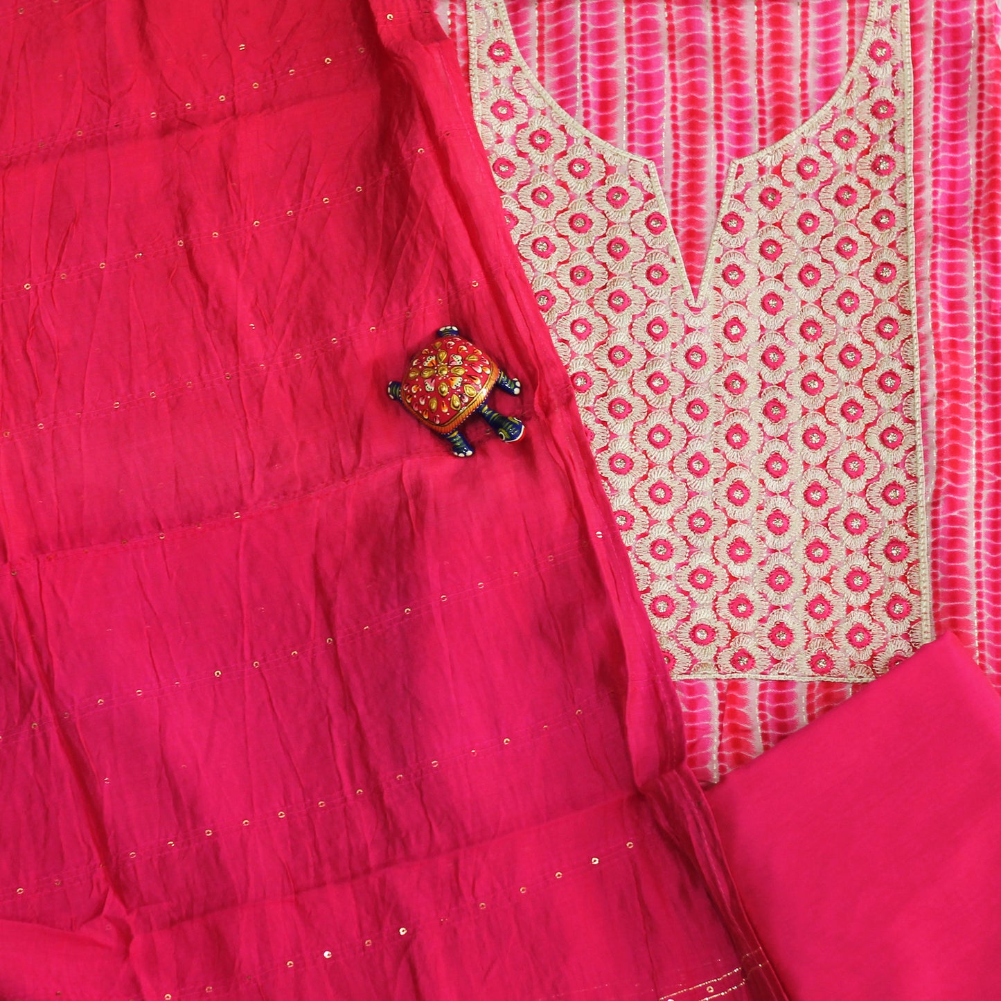 Pink Silk Shibori Dress Material